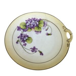 Antique Bavaria Plate Purple Violets Hand Painted Porcelain Dated 1909